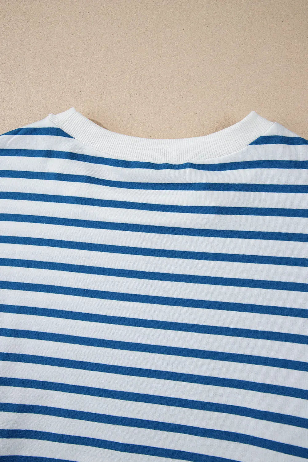 Blue Stripe Drop Shoulder Crew Neck Loose Sweatshirt Beagle Boutique Fashion Outlet