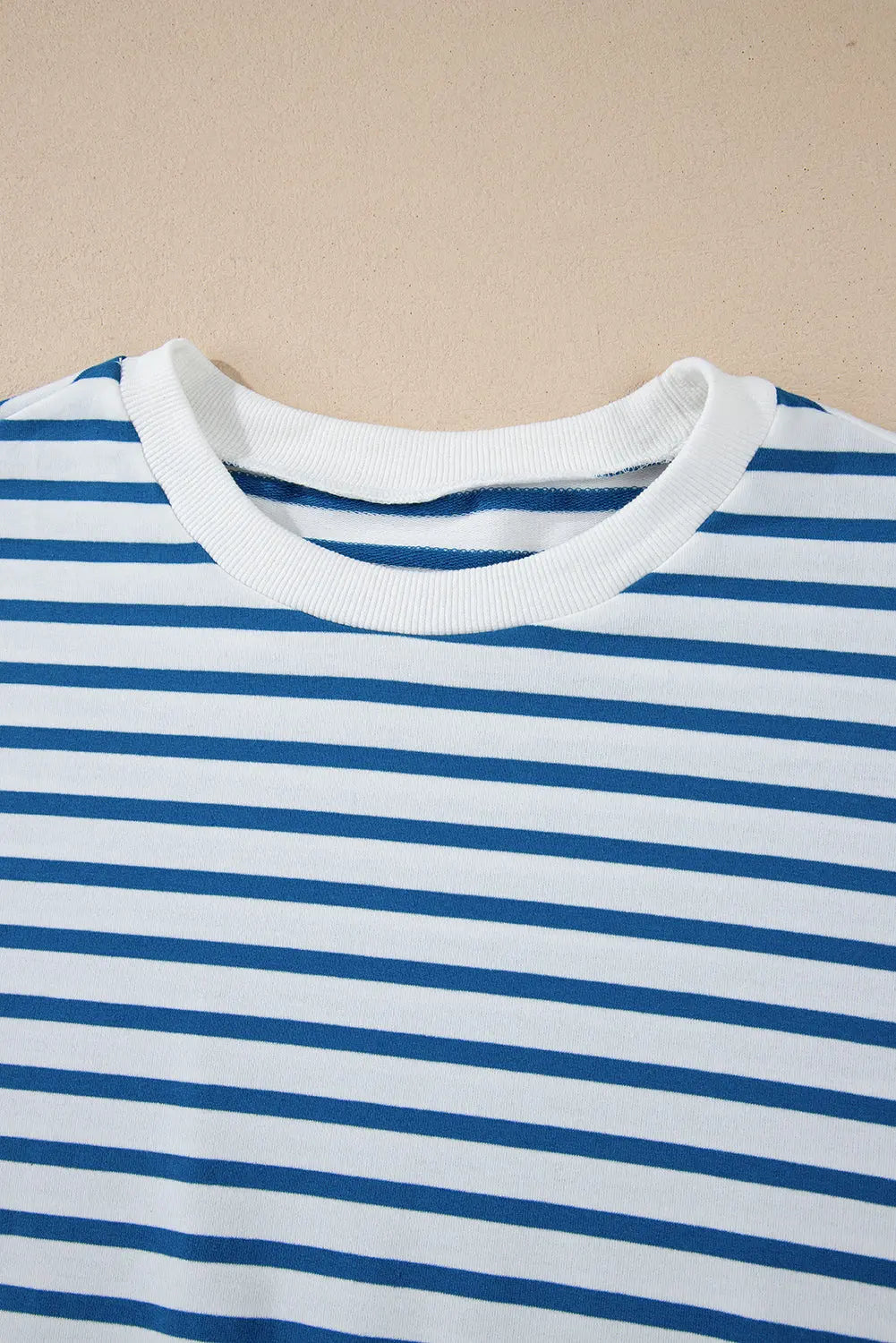 Blue Stripe Drop Shoulder Crew Neck Loose Sweatshirt Beagle Boutique Fashion Outlet