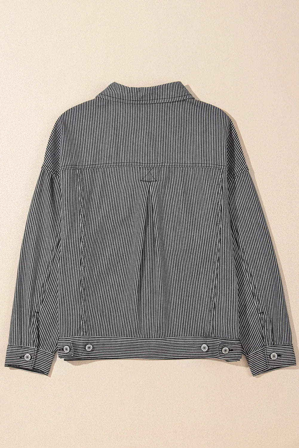 Blue Stripe Washed Oversize Pocketed Denim Jacket - eAura