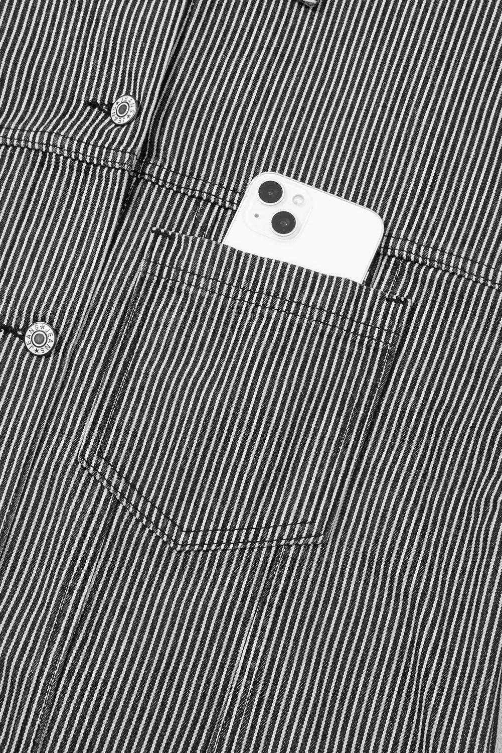 Blue Stripe Washed Oversize Pocketed Denim Jacket - eAura