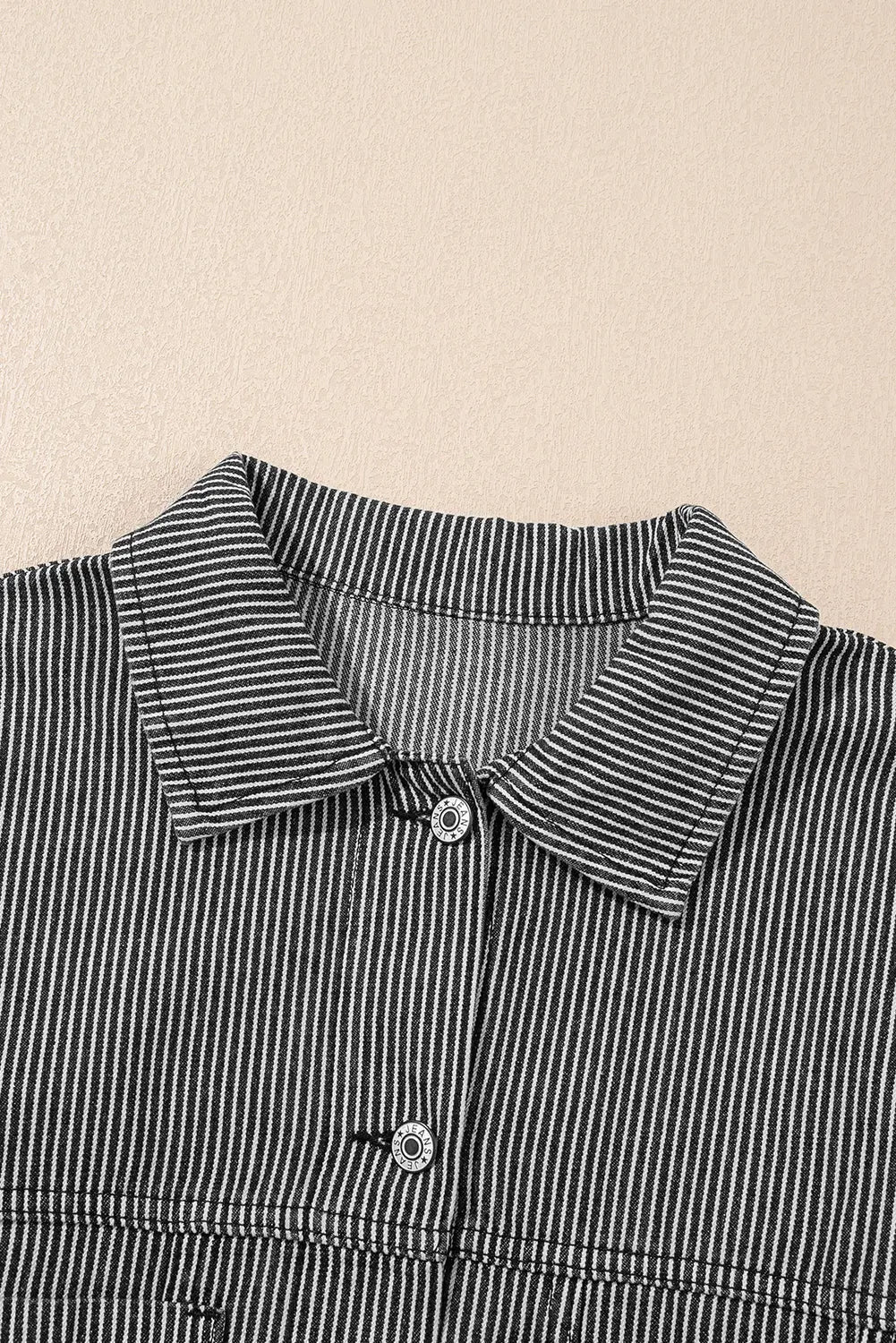 Blue Stripe Washed Oversize Pocketed Denim Jacket - eAura