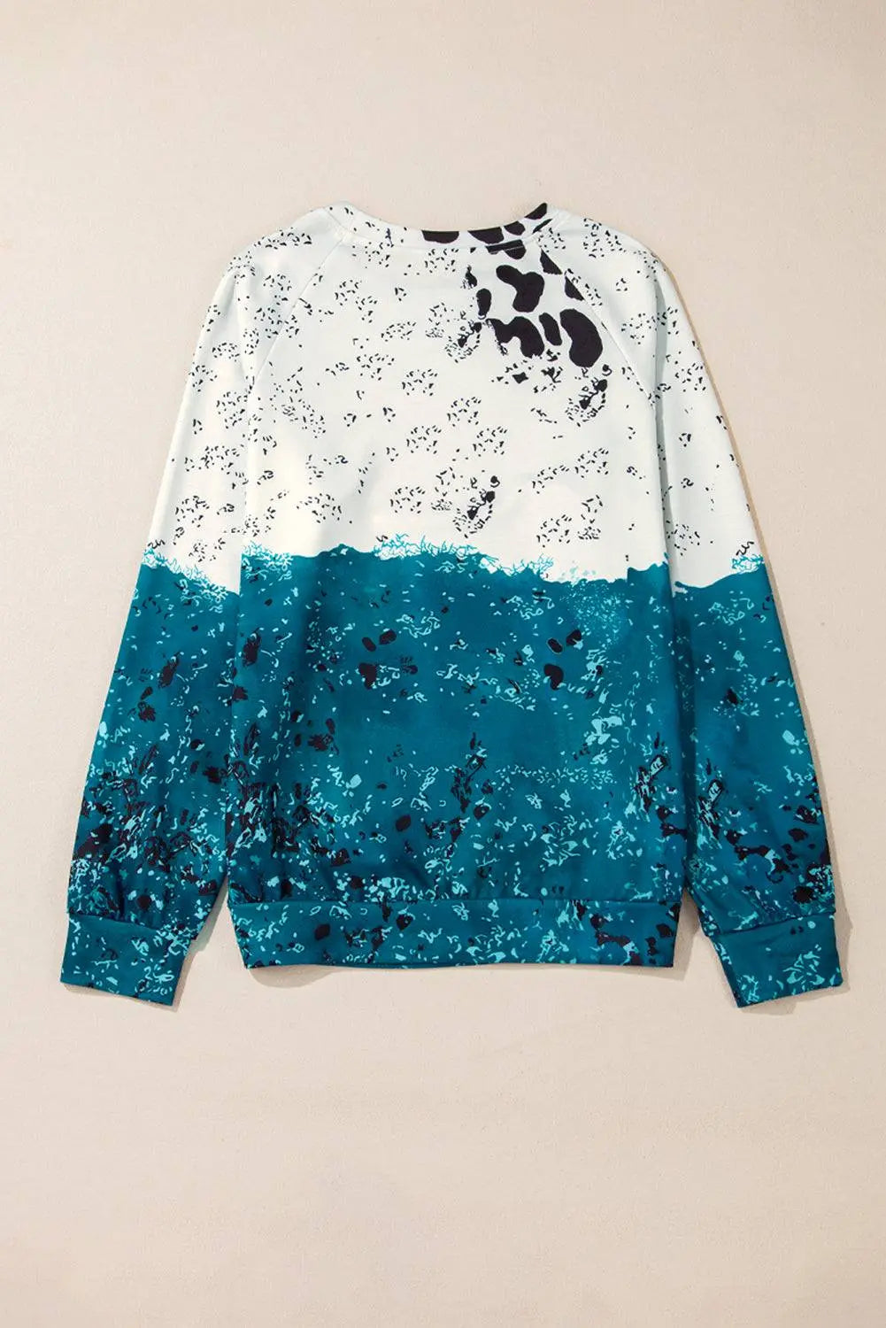 Blue Tie Dye Cow Colour Block Pullover Sweatshirt - BB Fashion Outlet
