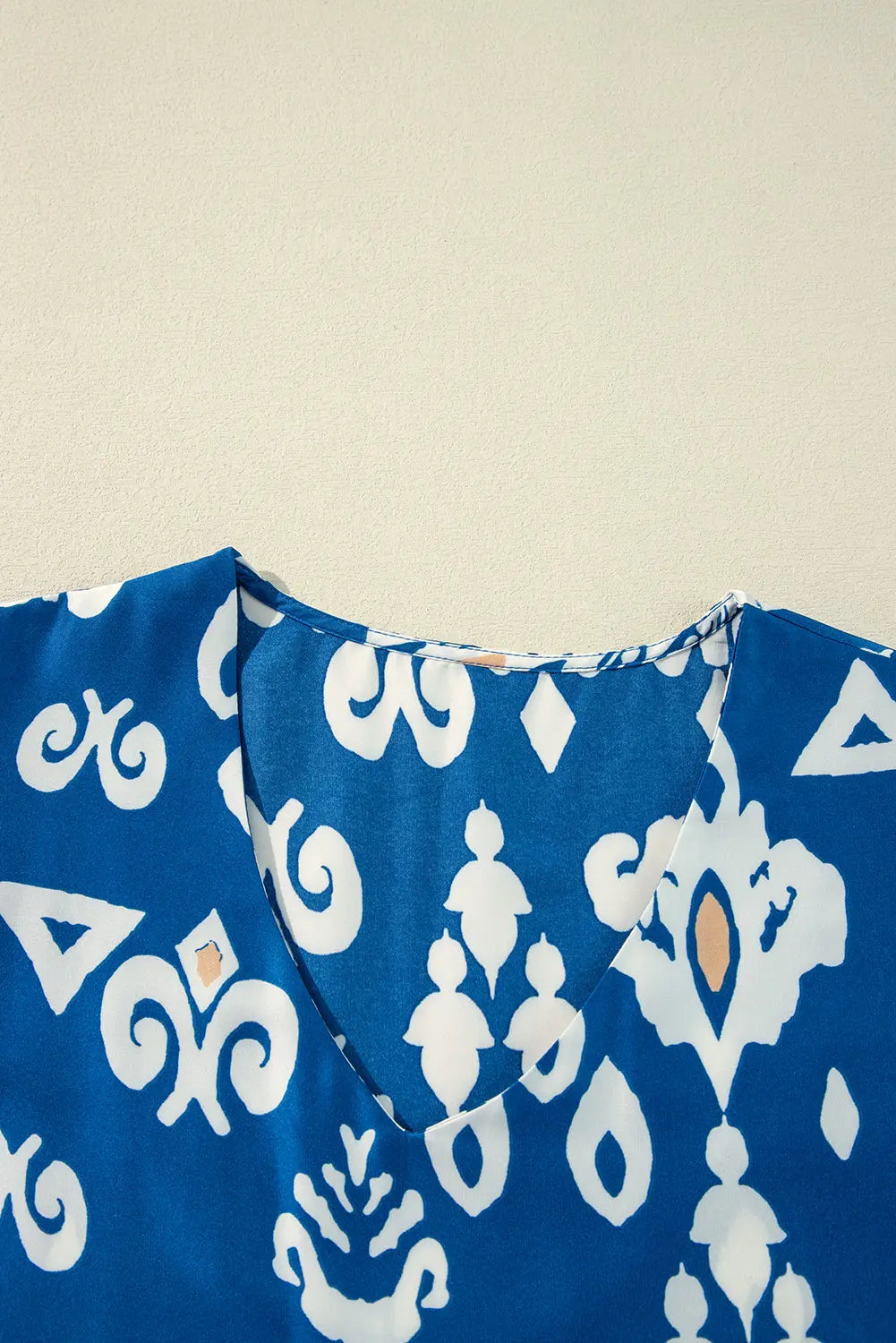 Blue Tribal Geometric Print 3/4 Sleeve Flowy Fit Blouse Beagle Boutique Fashion Outlet
