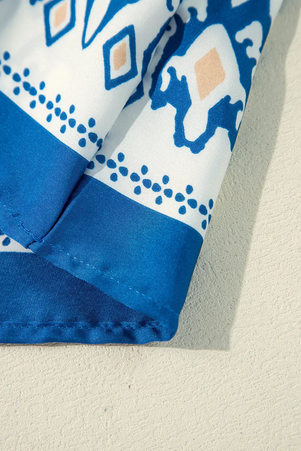Blue Tribal Geometric Print 3/4 Sleeve Flowy Fit Blouse Beagle Boutique Fashion Outlet
