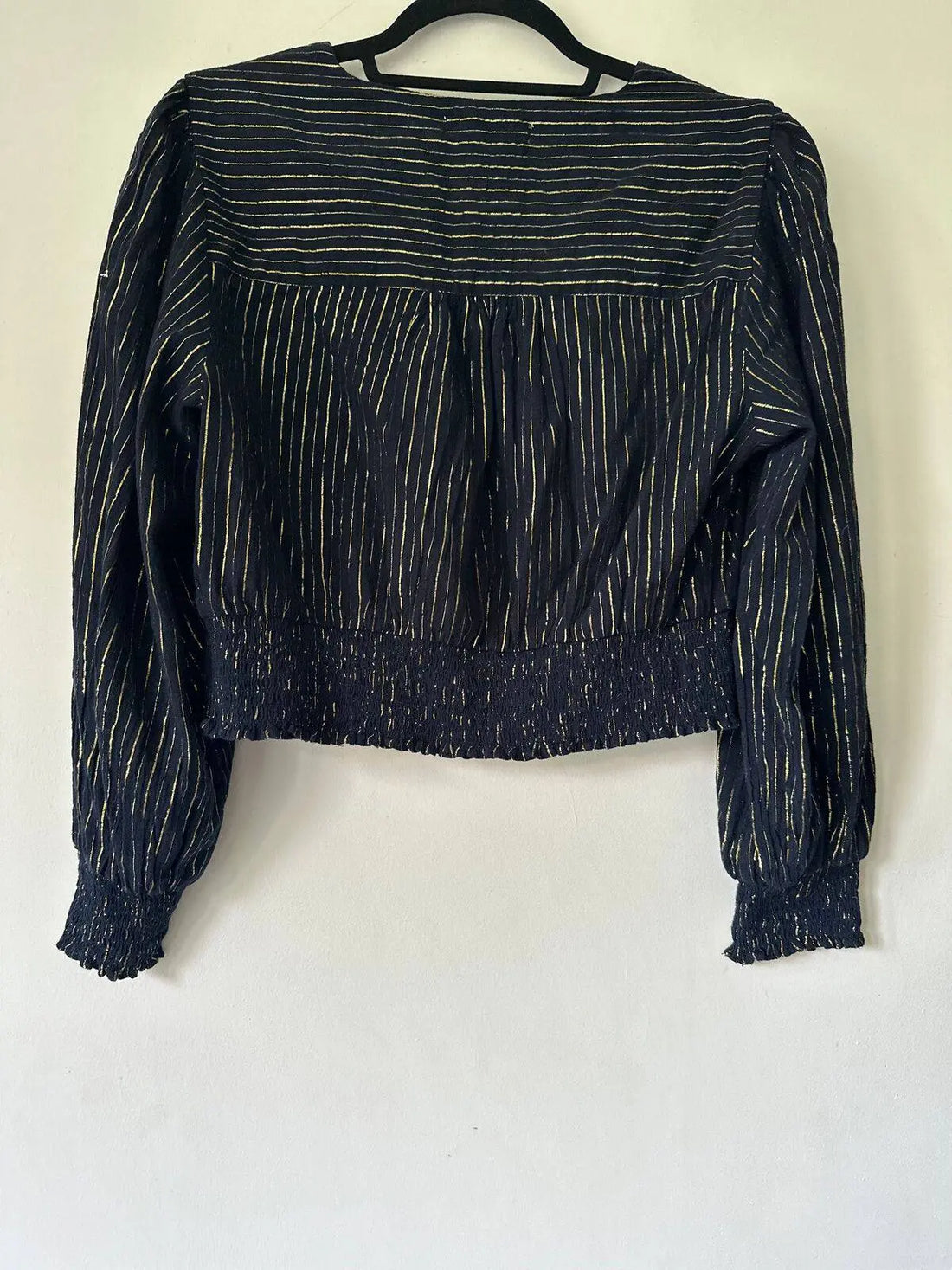 Boden Blue Metallic Yarn Smocked Crop Top size 12 - BB Fashion Outlet