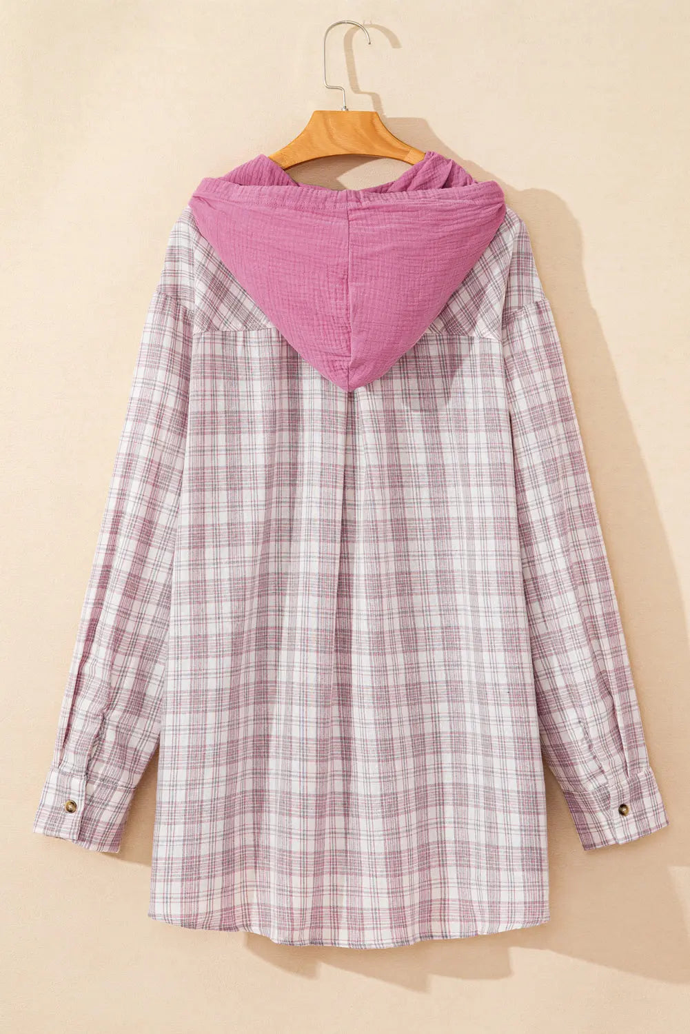 Bonbon Plaid Print Drawstring Hooded Button-up Plus Size Shirt Beagle Boutique Fashion Outlet