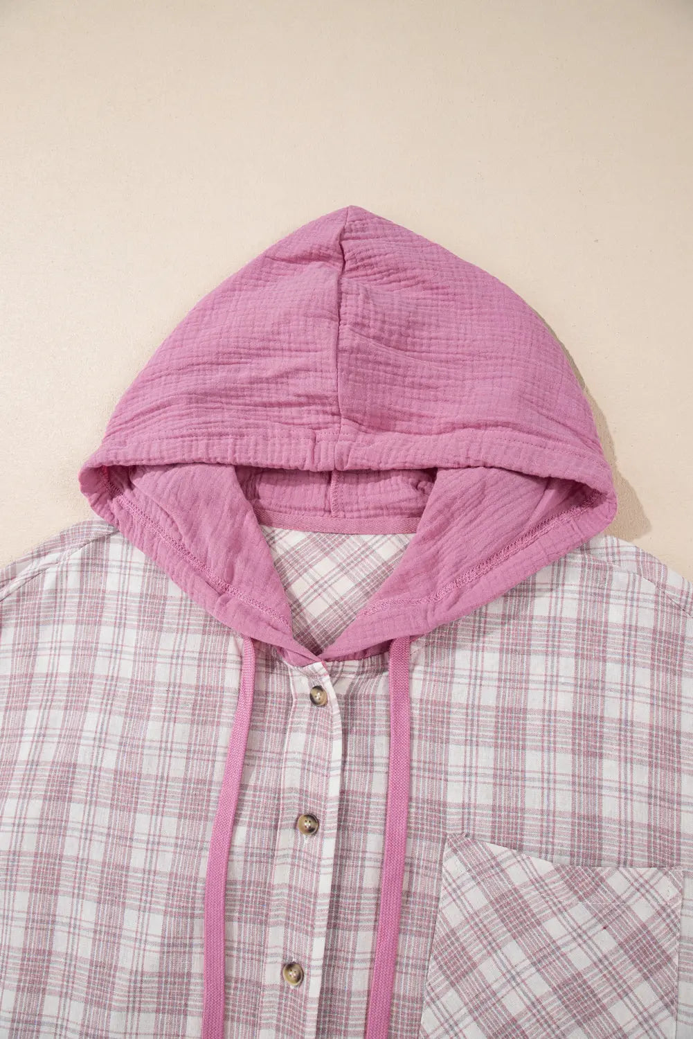Bonbon Plaid Print Drawstring Hooded Button-up Plus Size Shirt Beagle Boutique Fashion Outlet