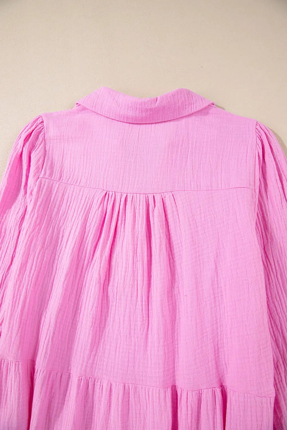 Bonbon Solid Collared V Neck Tiered Loose Fit Midi Dress Beagle Boutique Fashion Outlet