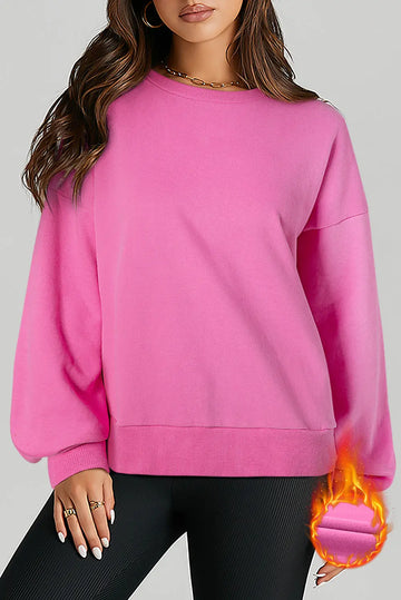 Bonbon Solid Fleece Lined Drop Shoulder High Low Sweatshirt - BB Fashion Outlet