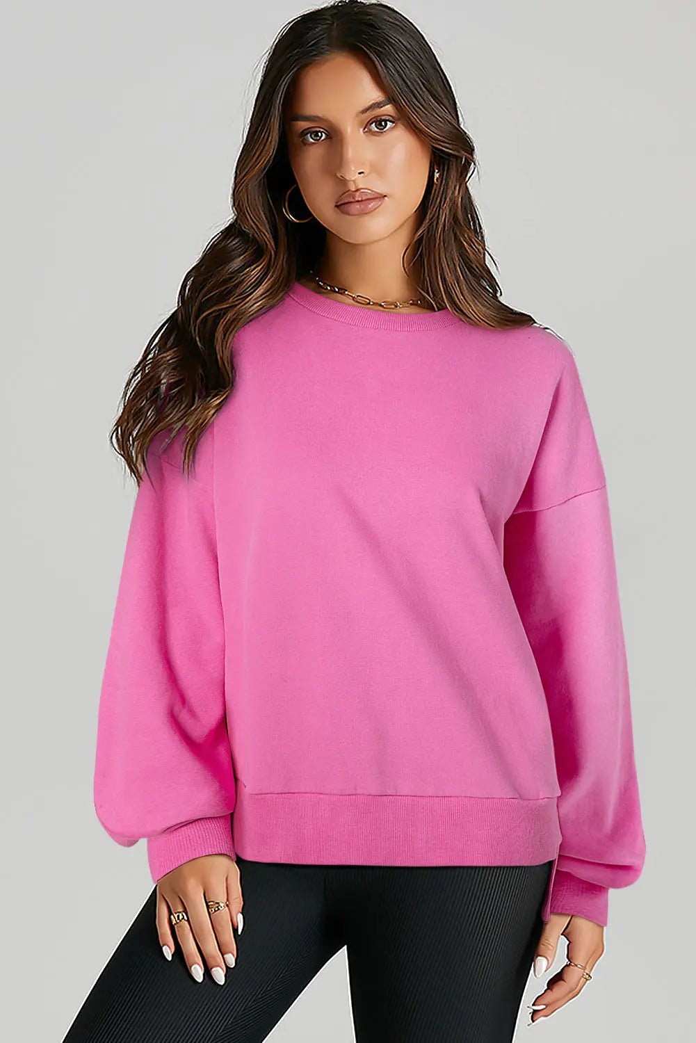 Bonbon Solid Fleece Lined Drop Shoulder High Low Sweatshirt - BB Fashion Outlet