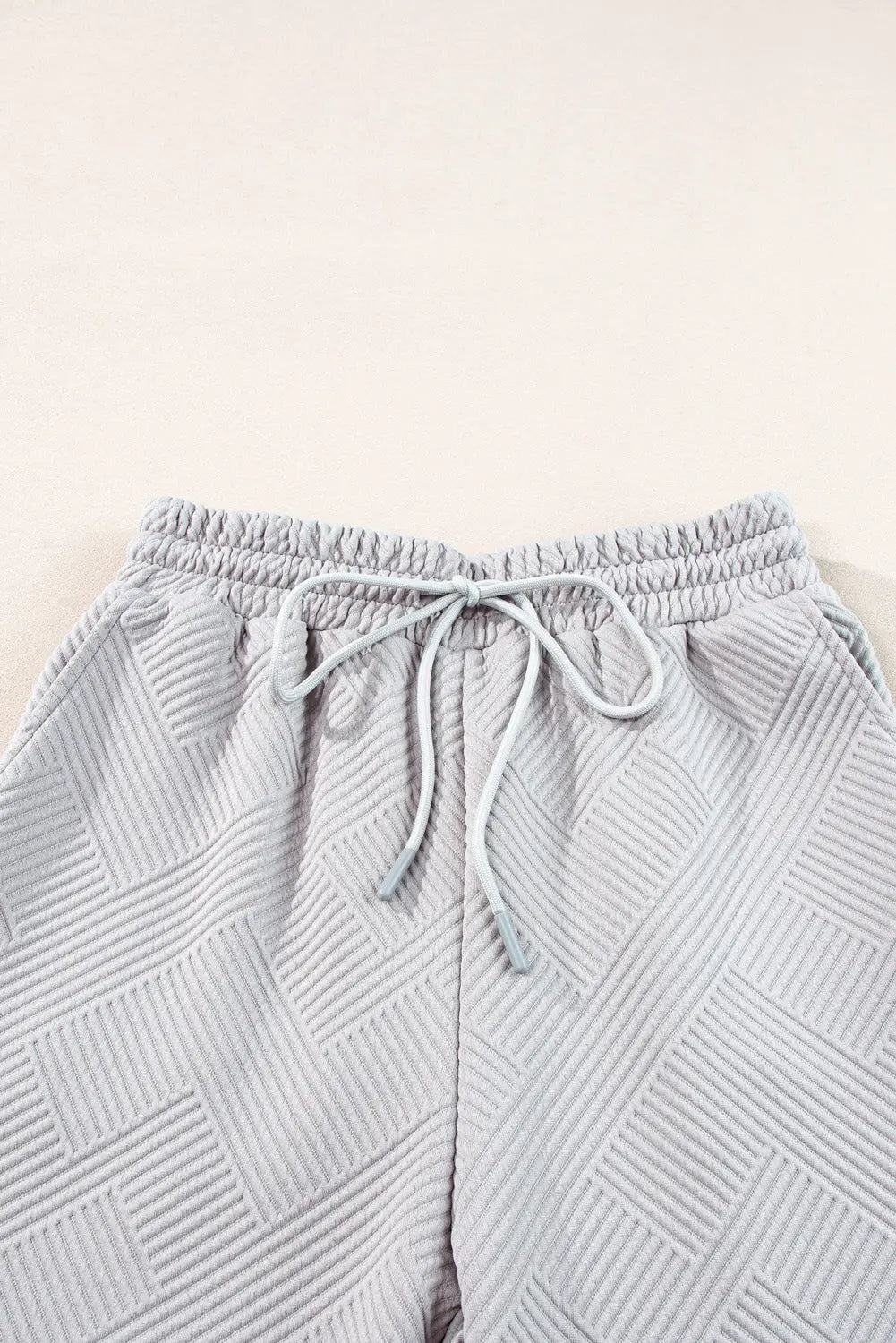 Bonbon Solid Textured Collared V Neck Top and Wide Leg Trousers Set Beagle Boutique Fashion Outlet