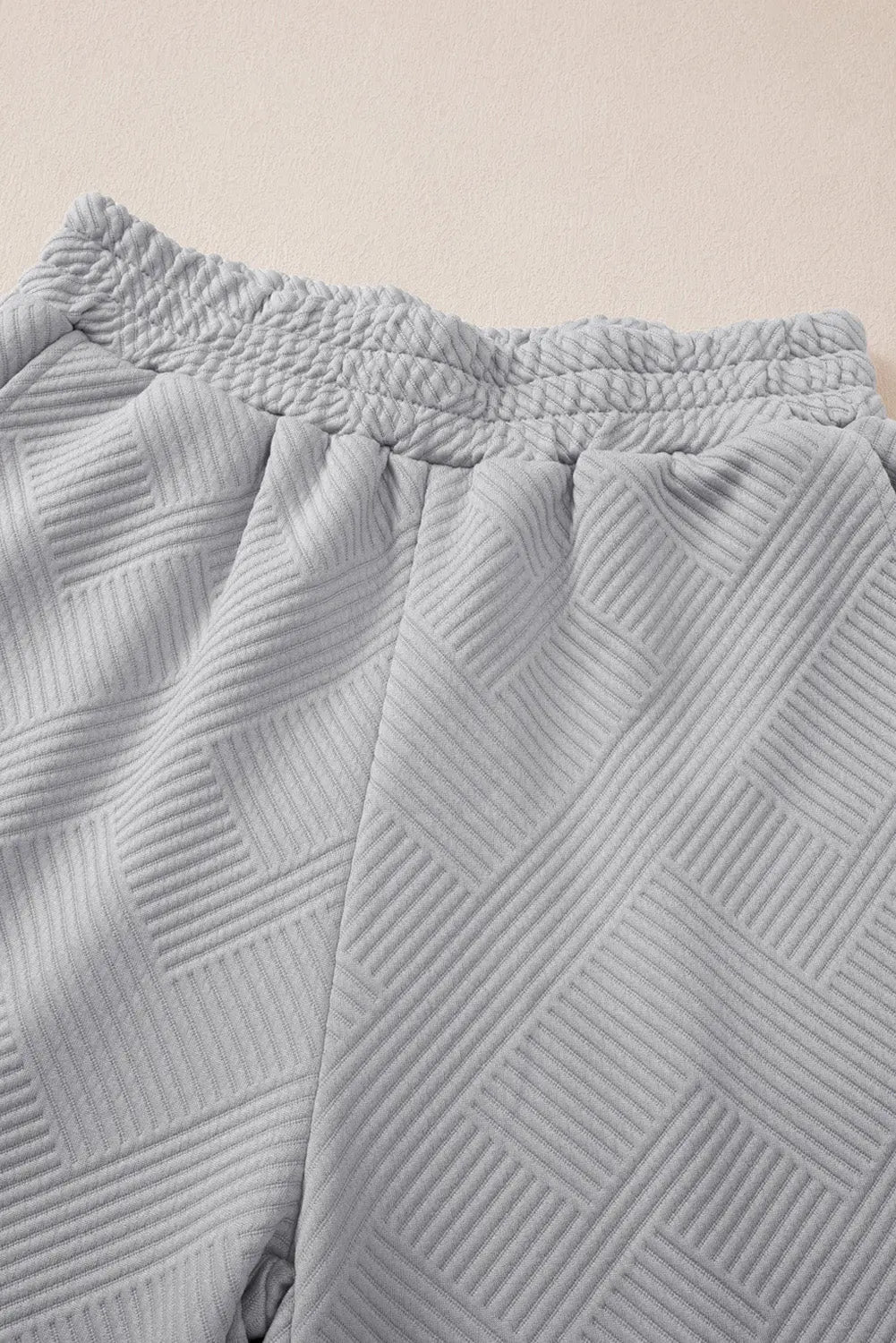 Bonbon Solid Textured Collared V Neck Top and Wide Leg Trousers Set Beagle Boutique Fashion Outlet