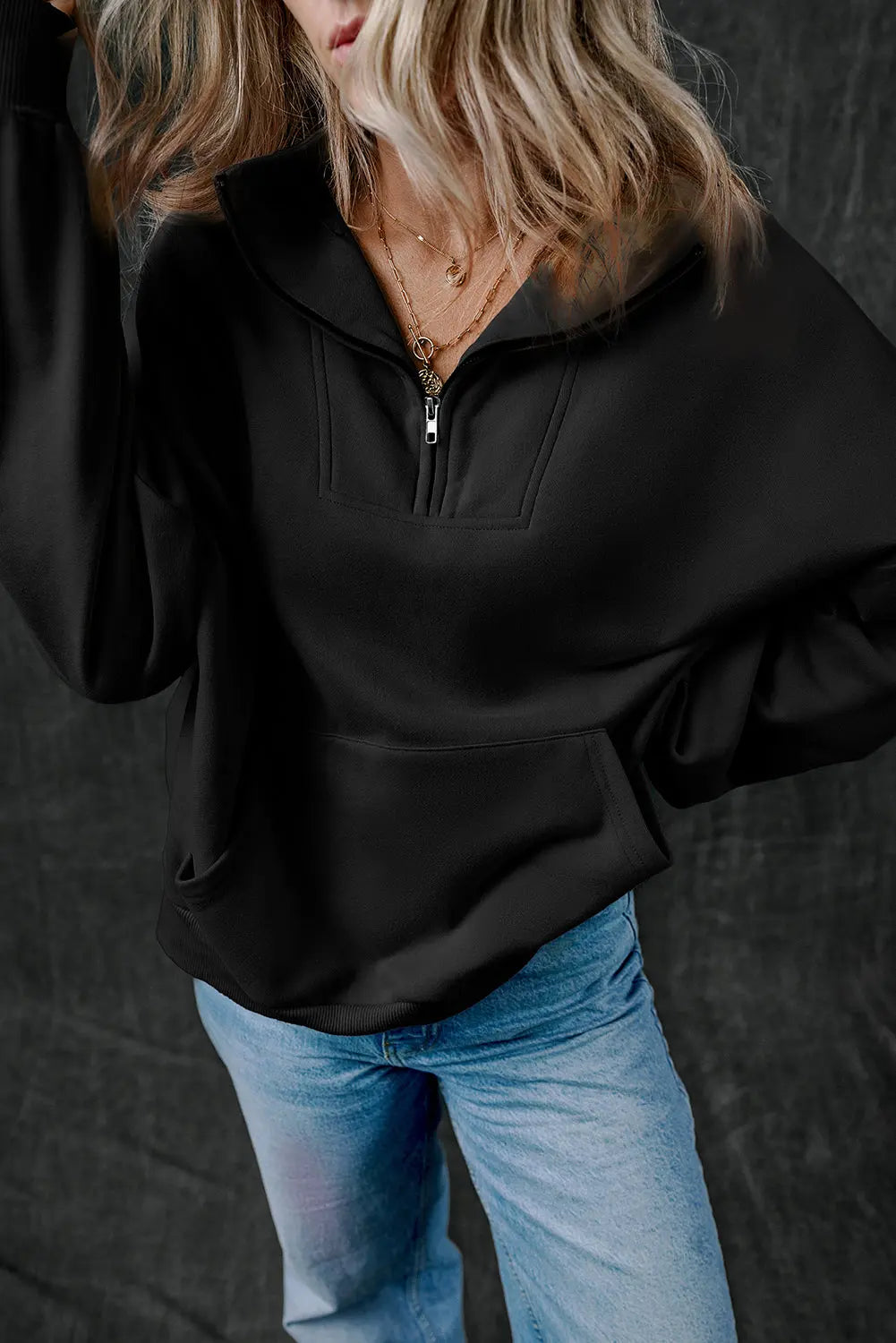 Bonbon Zip-up Stand Neck Kangaroo Pocket Sweatshirt Beagle Boutique Fashion Outlet