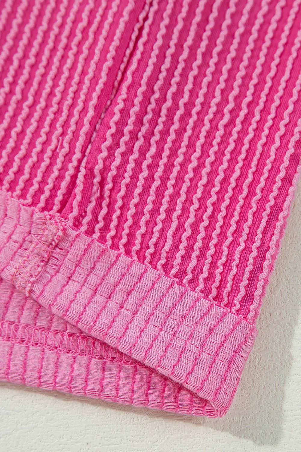 Bright Pink Corduroy Turn-down V Neck Bubble Sleeve Babydoll Blouse Beagle Boutique Fashion Outlet