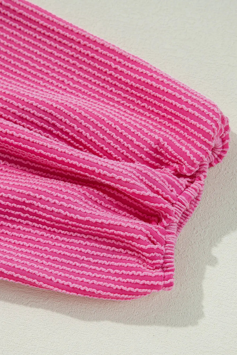 Bright Pink Corduroy Turn-down V Neck Bubble Sleeve Babydoll Blouse Beagle Boutique Fashion Outlet