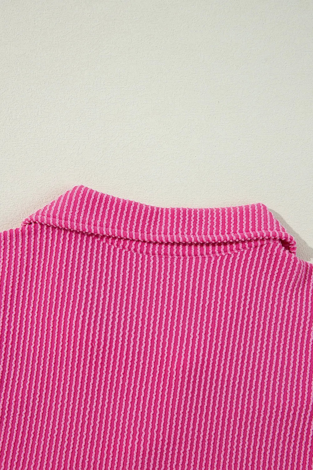 Bright Pink Corduroy Turn-down V Neck Bubble Sleeve Babydoll Blouse Beagle Boutique Fashion Outlet