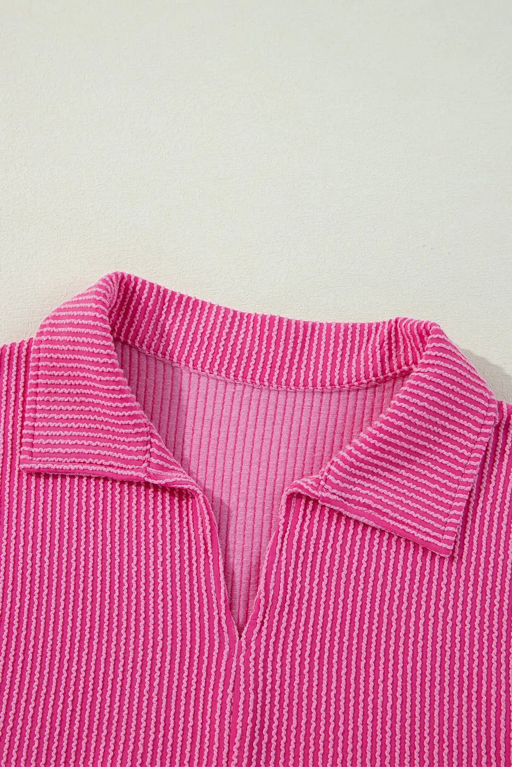 Bright Pink Corduroy Turn-down V Neck Bubble Sleeve Babydoll Blouse Beagle Boutique Fashion Outlet