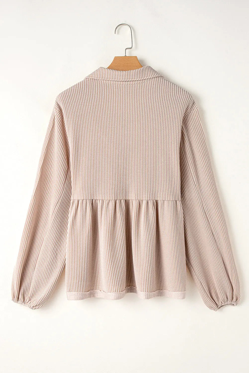 Bright Pink Corduroy Turn-down V Neck Bubble Sleeve Babydoll Blouse Beagle Boutique Fashion Outlet