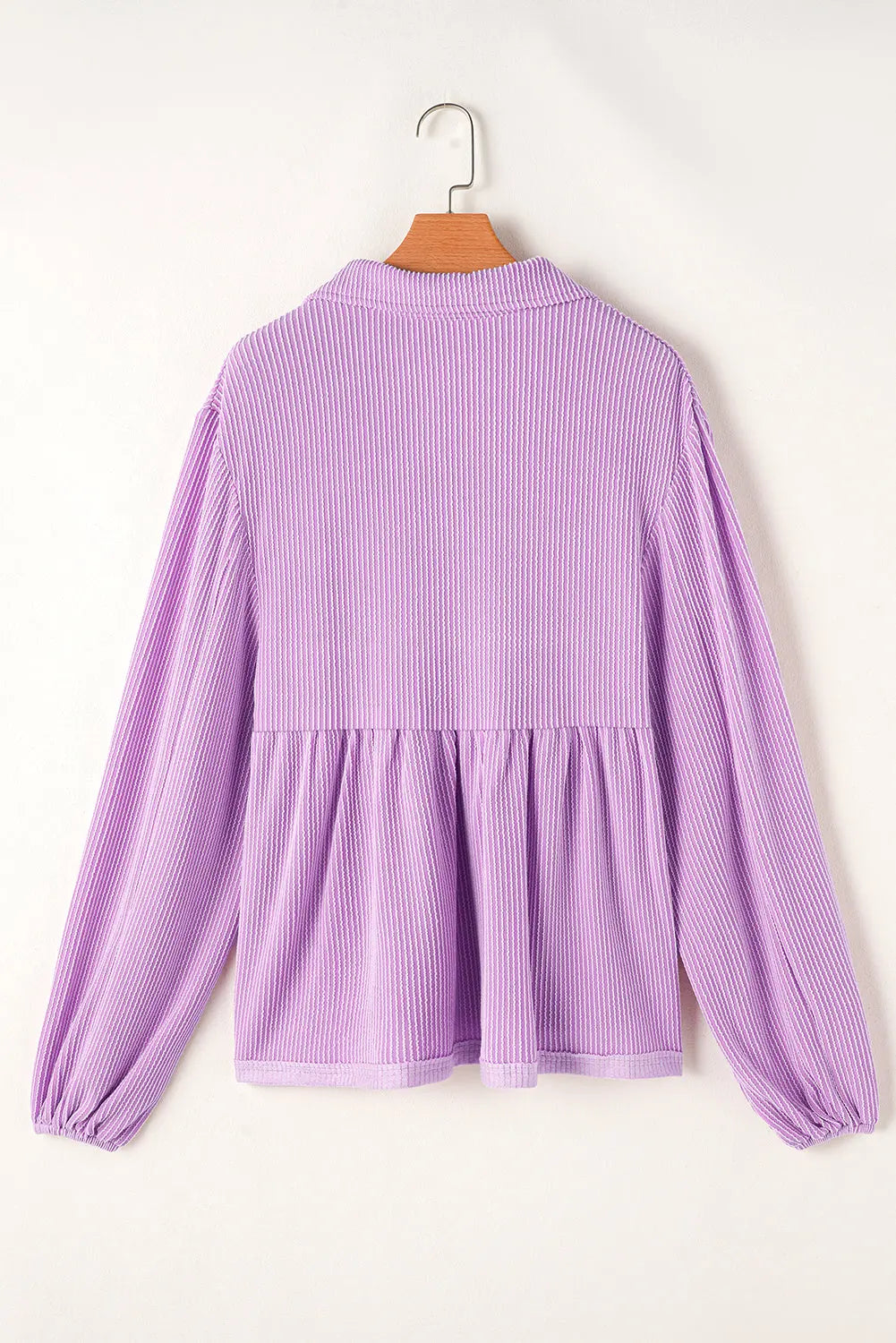 Bright Pink Corduroy Turn-down V Neck Bubble Sleeve Babydoll Blouse Beagle Boutique Fashion Outlet