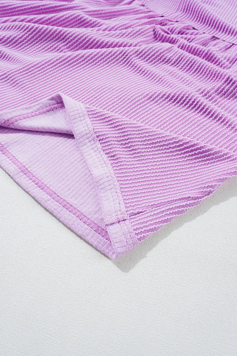 Bright Pink Corduroy Turn-down V Neck Bubble Sleeve Babydoll Blouse Beagle Boutique Fashion Outlet