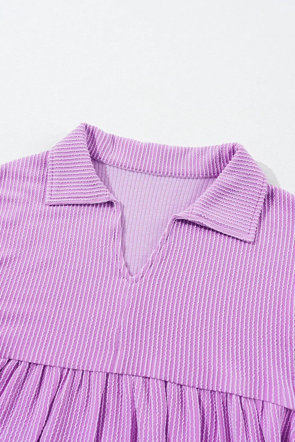 Bright Pink Corduroy Turn-down V Neck Bubble Sleeve Babydoll Blouse Beagle Boutique Fashion Outlet