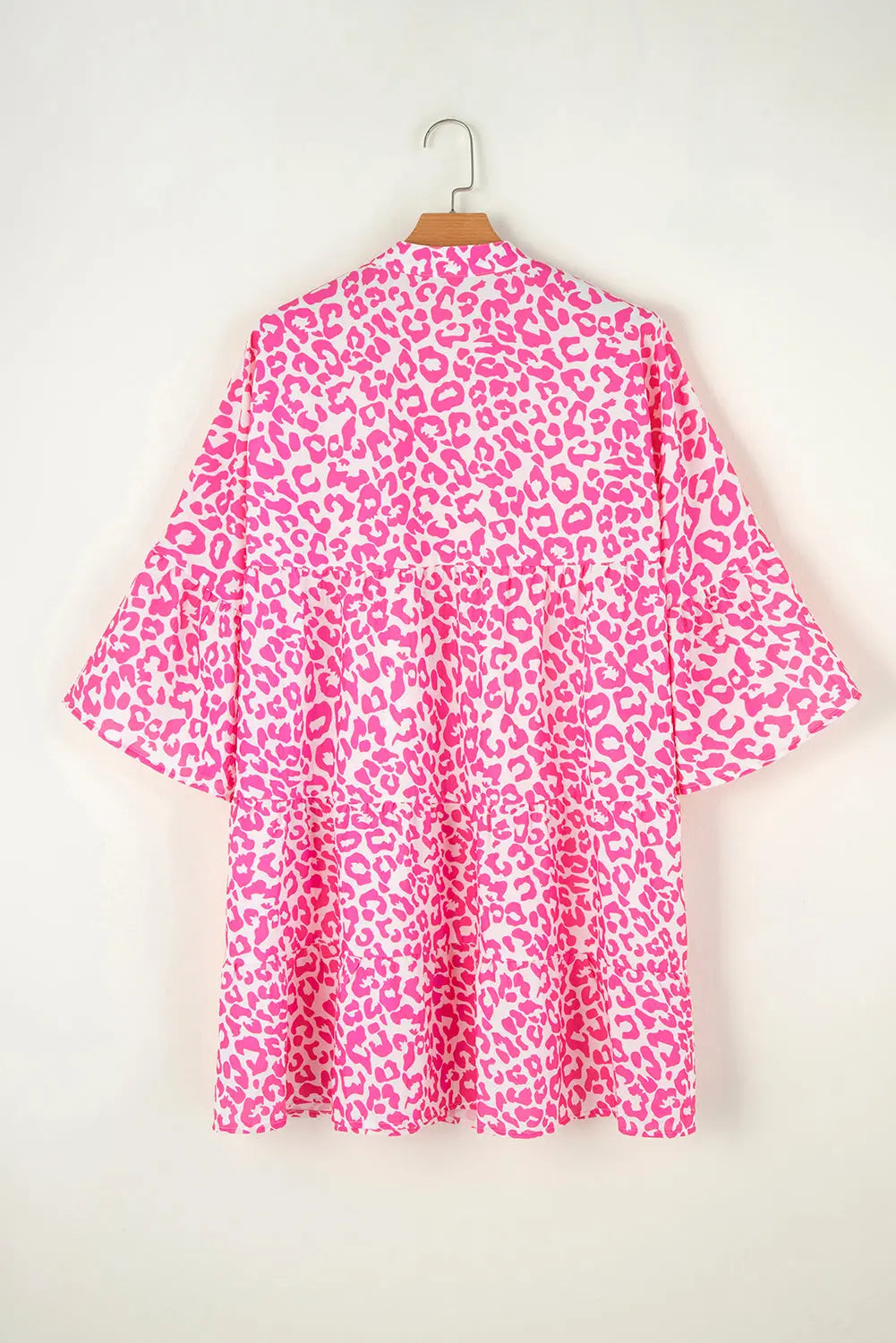 Bright Pink Leopard Printed Long Sleeve Buttoned Front Mini Dress - eAura