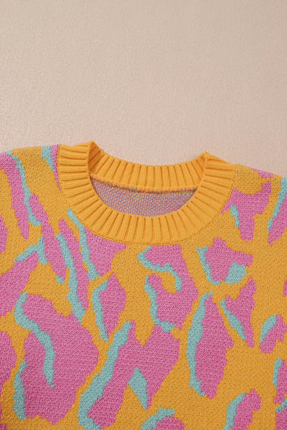 Bright Pink Plus Size Leopard Ribbed Trim Sweater Beagle Boutique Fashion Outlet