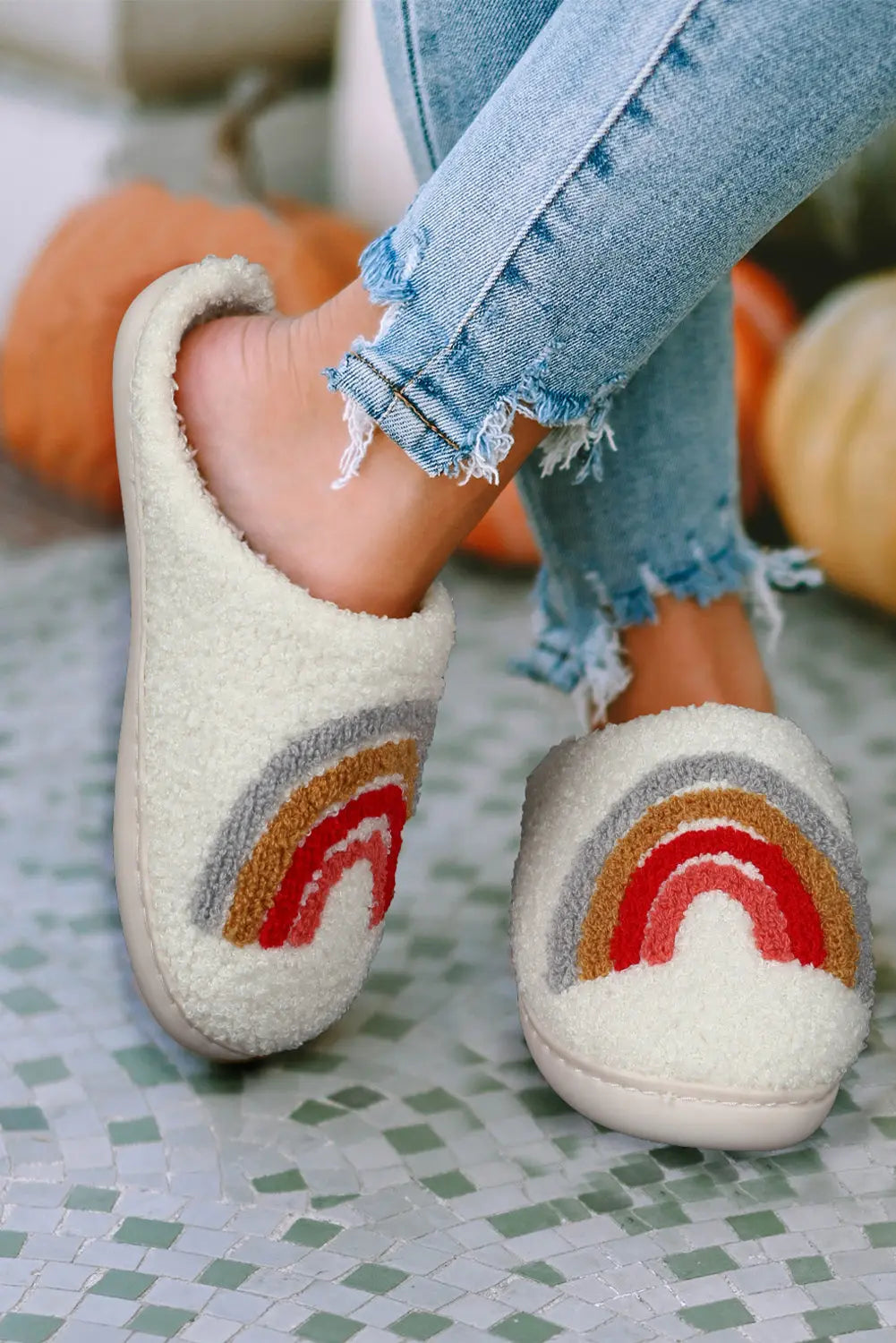 Bright White Rainbow Plush Winter Home Slippers Beagle Boutique Fashion Outlet