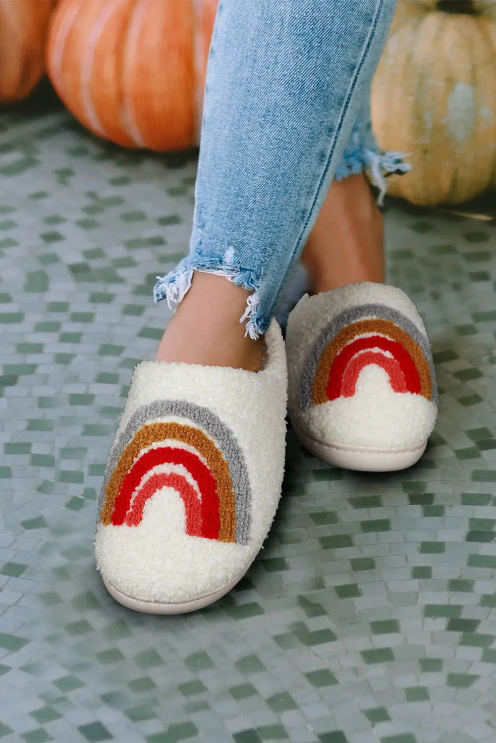 Bright White Rainbow Plush Winter Home Slippers Beagle Boutique Fashion Outlet