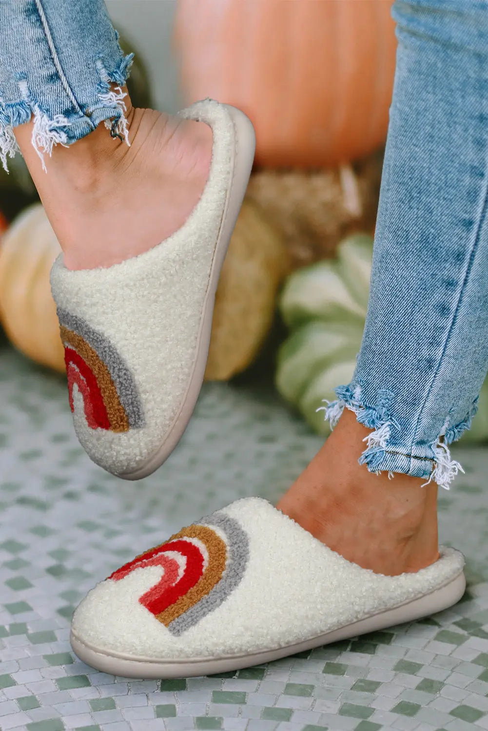 Bright White Rainbow Plush Winter Home Slippers Beagle Boutique Fashion Outlet