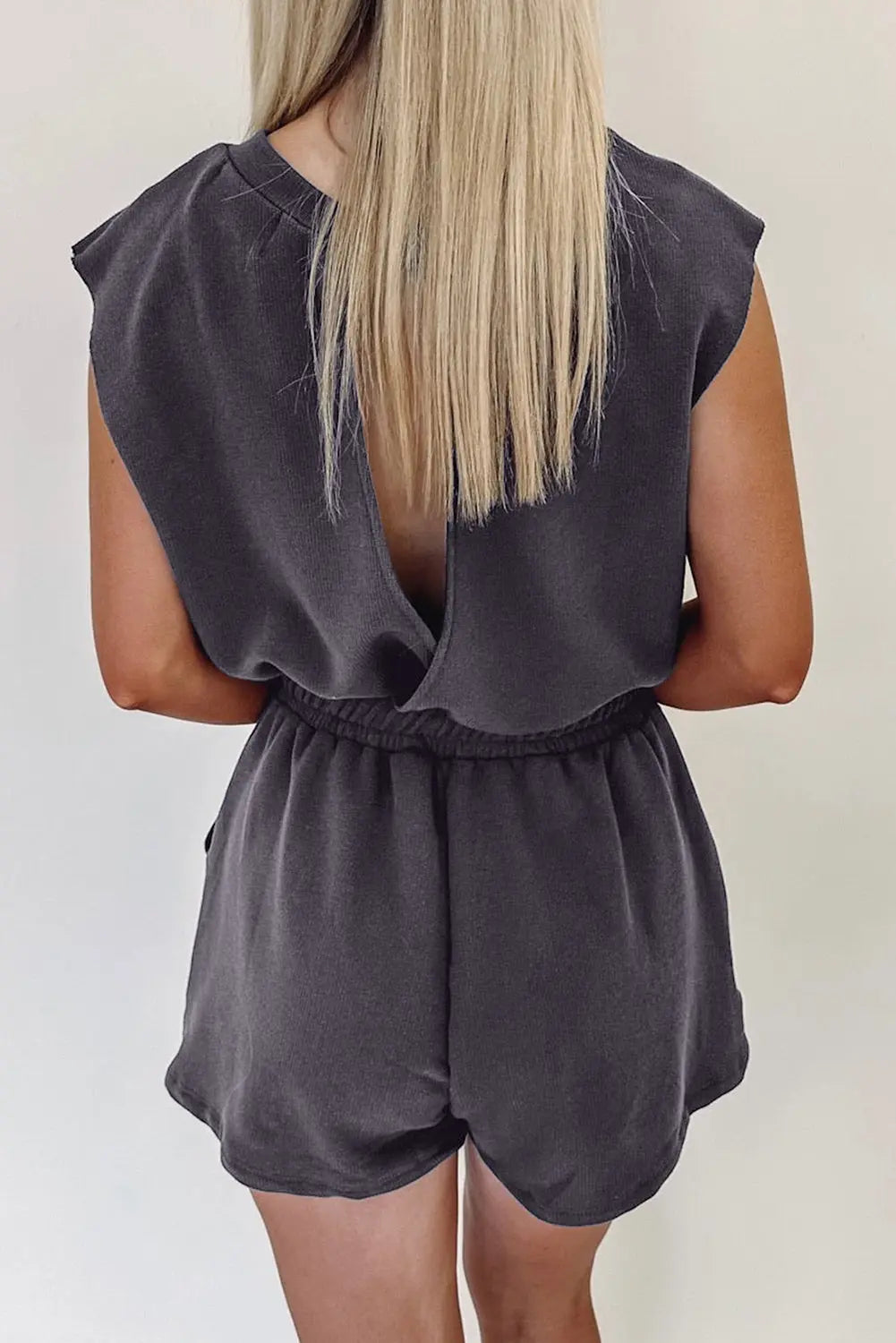 Bristol Black Backless Drawstring Waist Knit Romper - eAura