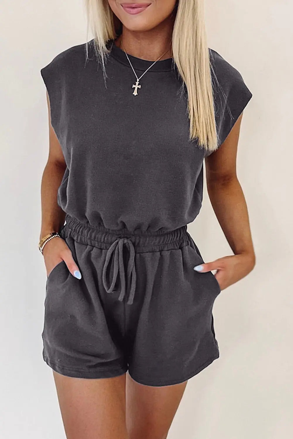 Bristol Black Backless Drawstring Waist Knit Romper - eAura