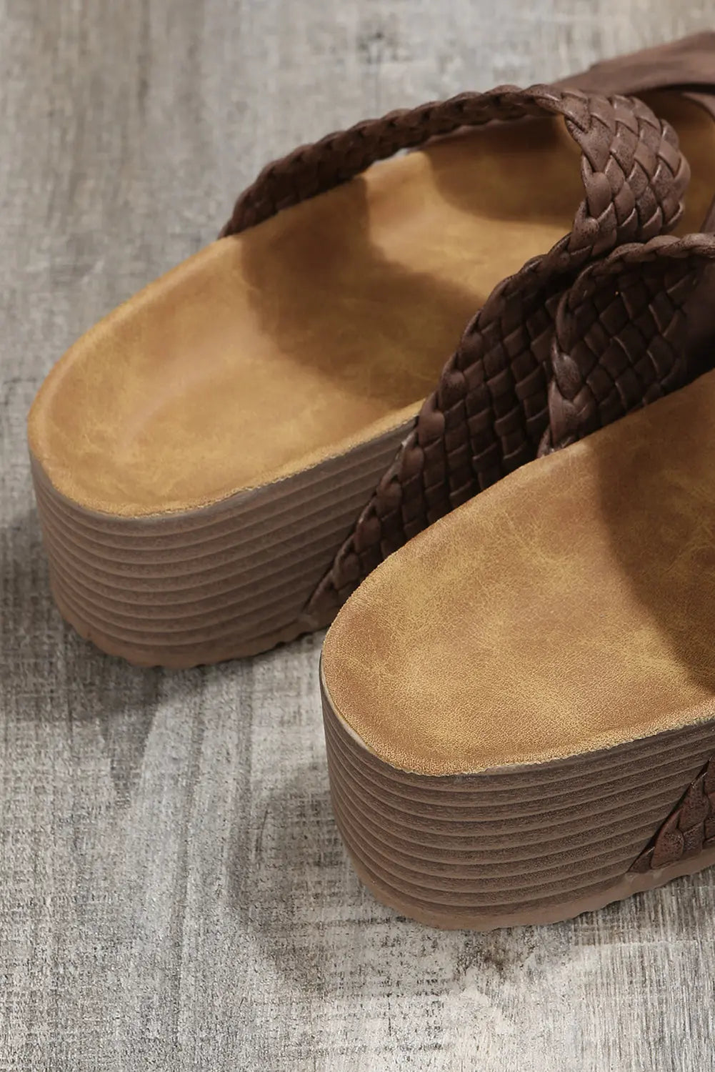 Brown Braided Detail Criss Cross Platform Sandals Beagle Boutique Fashion Outlet