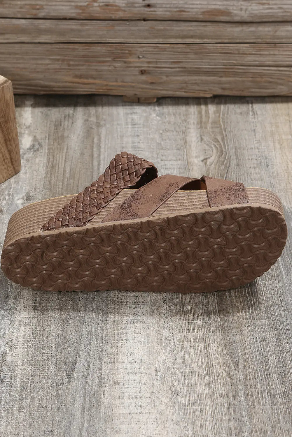 Brown Braided Detail Criss Cross Platform Sandals Beagle Boutique Fashion Outlet