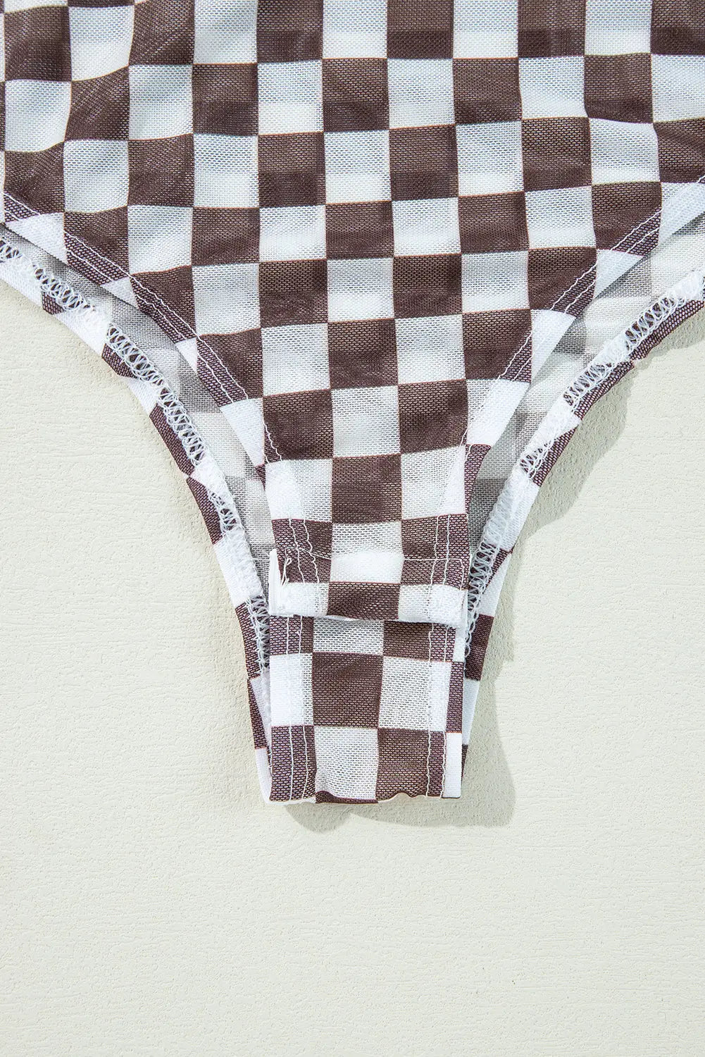 Brown Checkered Printed Long Sleeve High Neck Bodysuit - BB Fashion Outlet