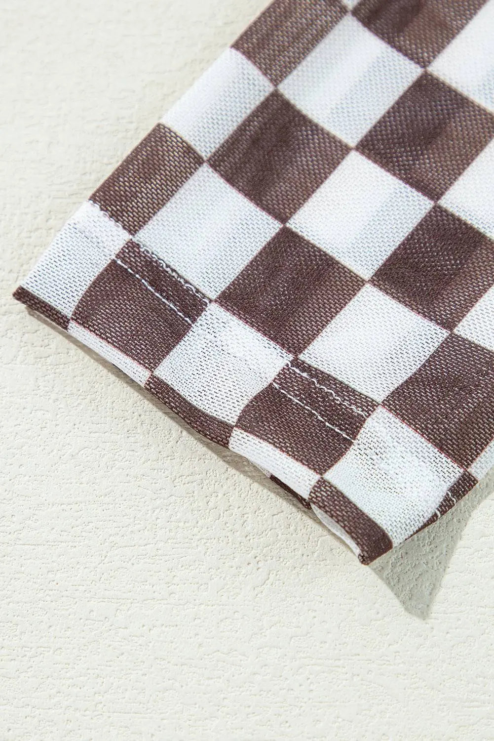 Brown Checkered Printed Long Sleeve High Neck Bodysuit - BB Fashion Outlet
