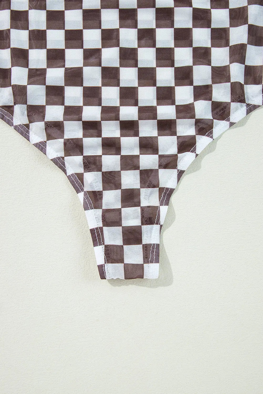 Brown Checkered Printed Long Sleeve High Neck Bodysuit - eAura