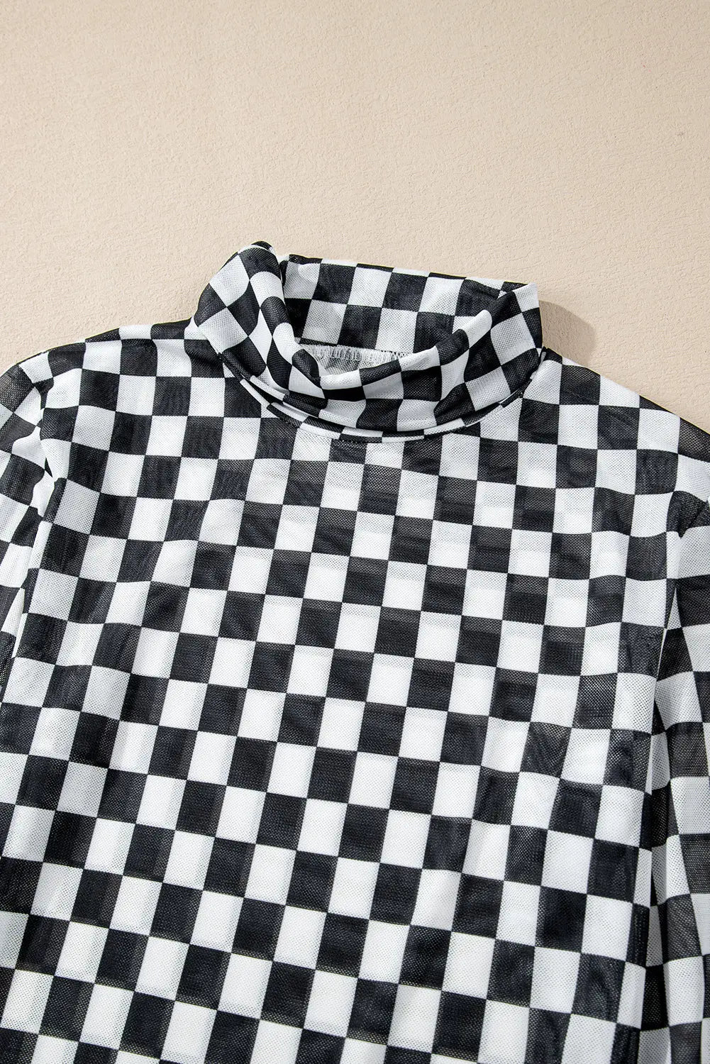 Brown Checkered Printed Long Sleeve High Neck Bodysuit - eAura