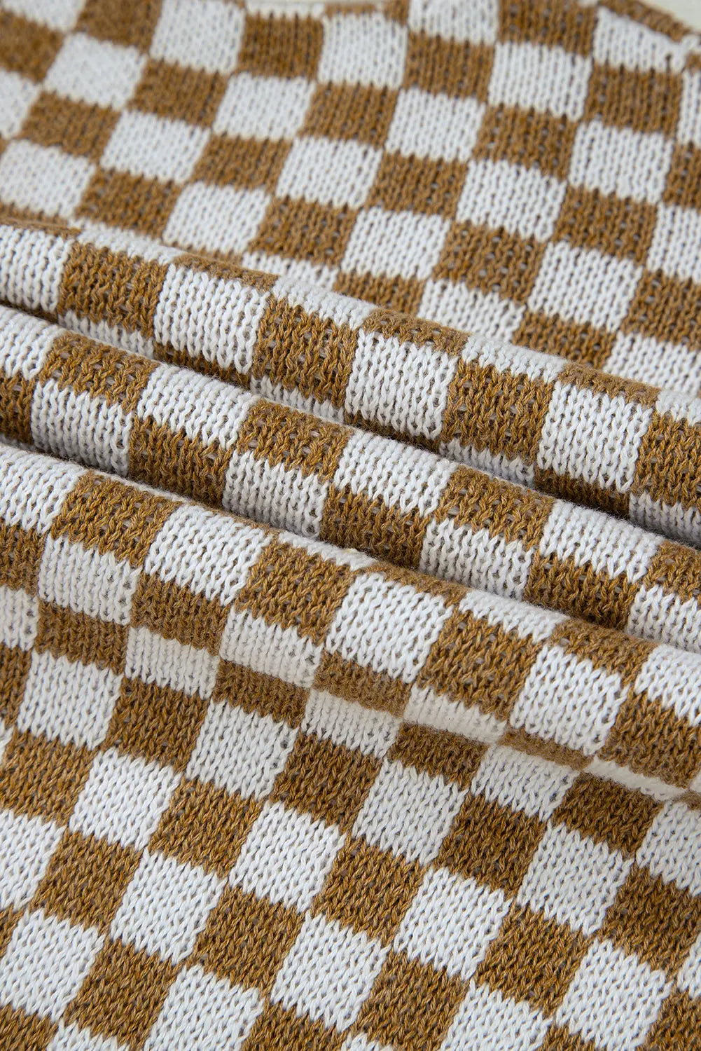 Brown Checkered Striped Patched Buttoned V Neck Cardigan - eAura