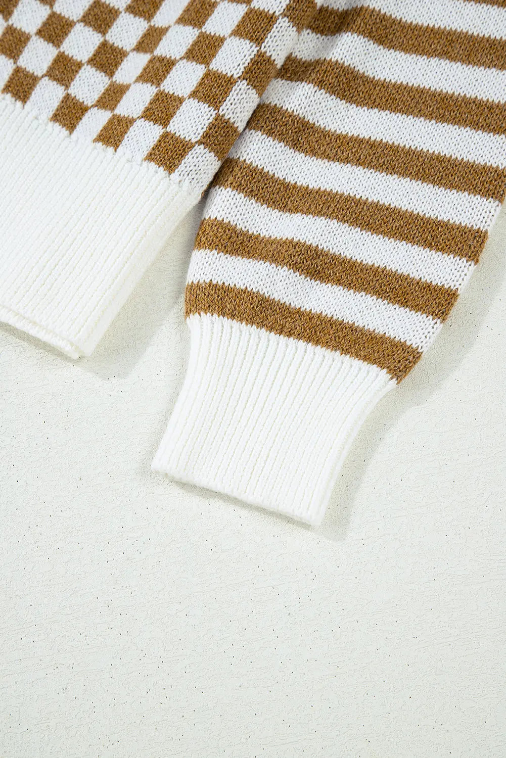 Brown Checkered Striped Patched Buttoned V Neck Cardigan - eAura