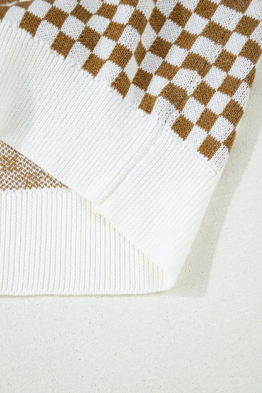 Brown Checkered Striped Patched Buttoned V Neck Cardigan - eAura