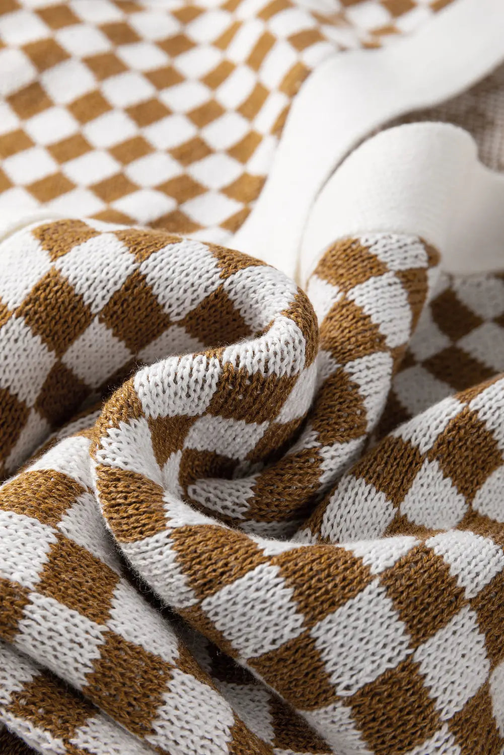 Brown Checkered Striped Patched Buttoned V Neck Cardigan - eAura