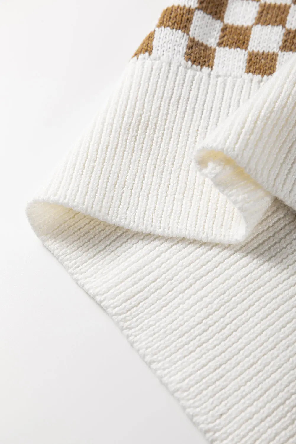 Brown Checkered Striped Patched Buttoned V Neck Cardigan - eAura