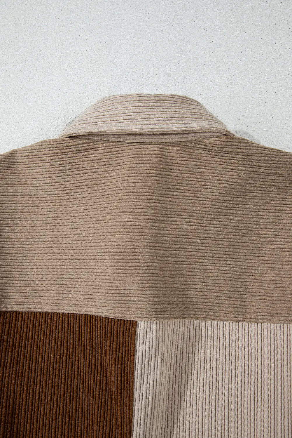 Brown Colour Block Chest Pockets Buttoned Corduroy Shacket - eAura
