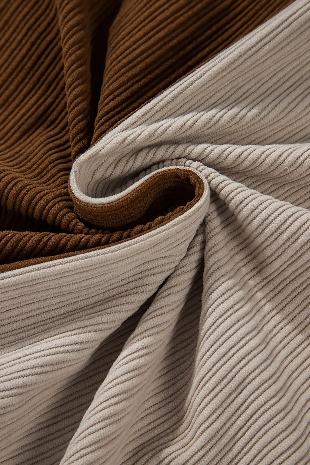 Brown Colour Block Chest Pockets Buttoned Corduroy Shacket - eAura