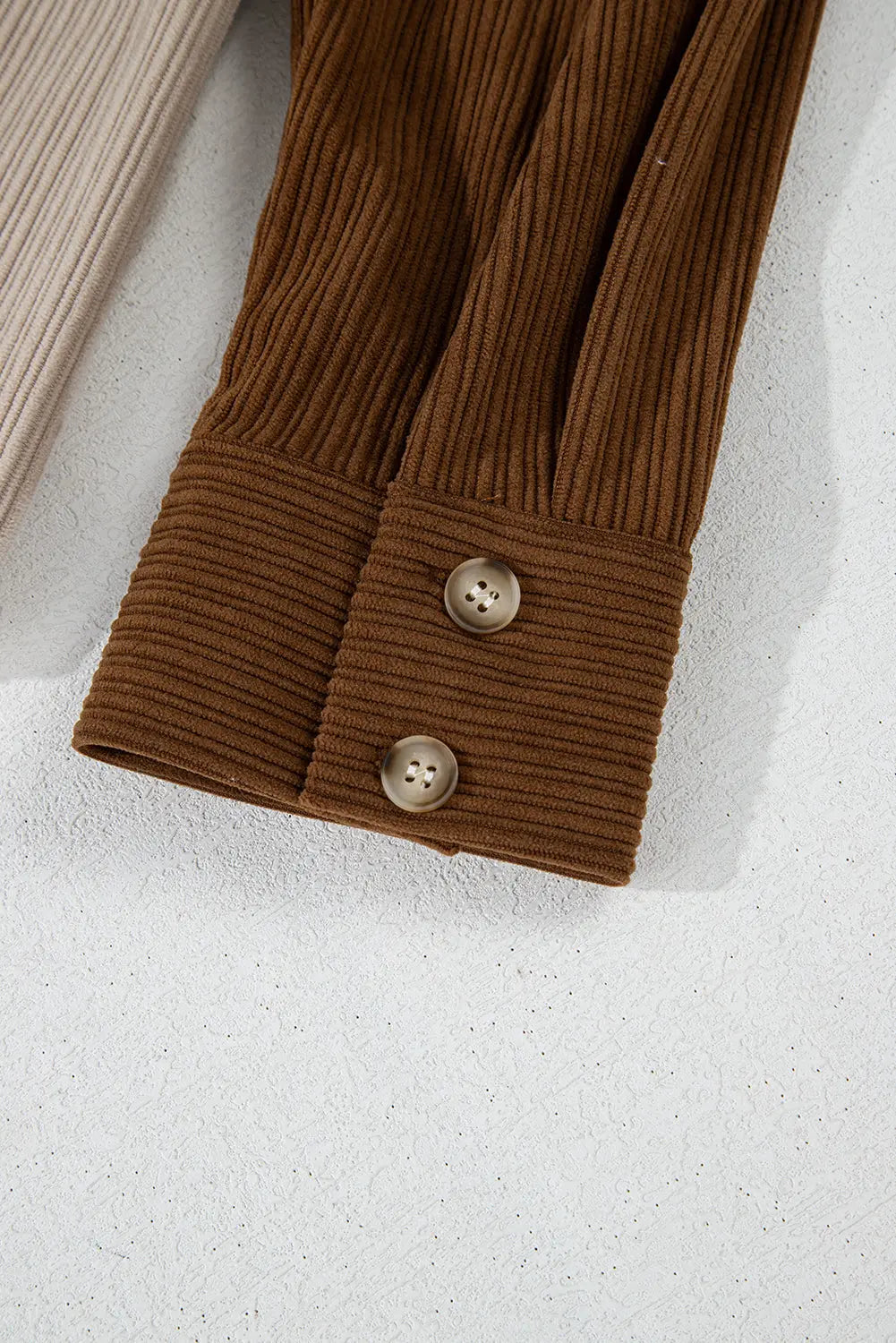 Brown Colour Block Chest Pockets Buttoned Corduroy Shacket - eAura