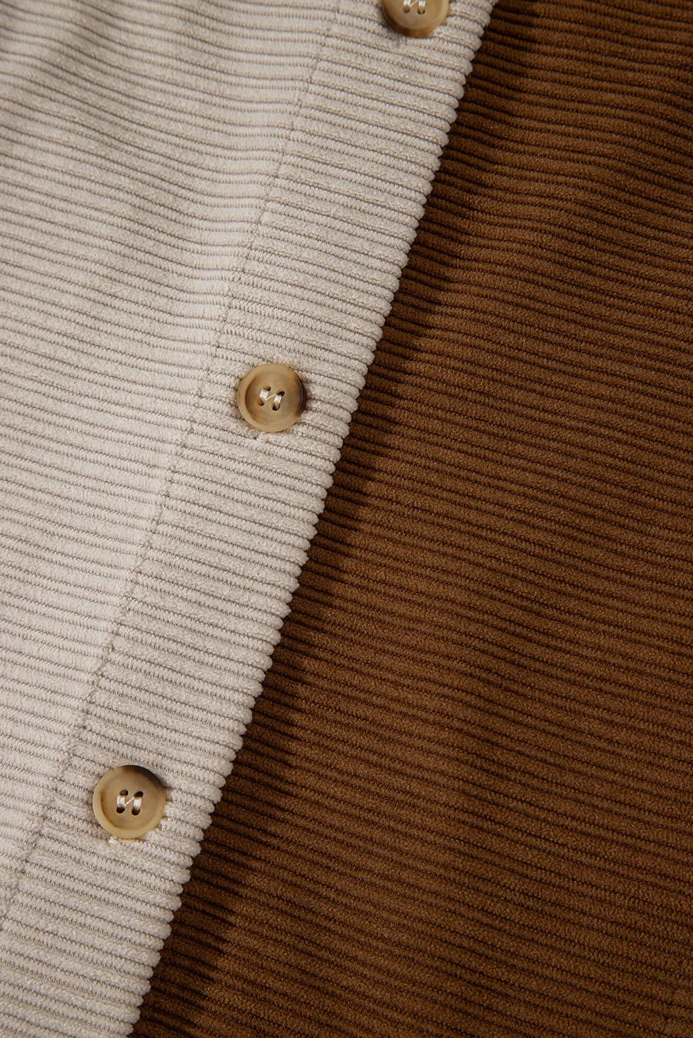 Brown Colour Block Chest Pockets Buttoned Corduroy Shacket - eAura
