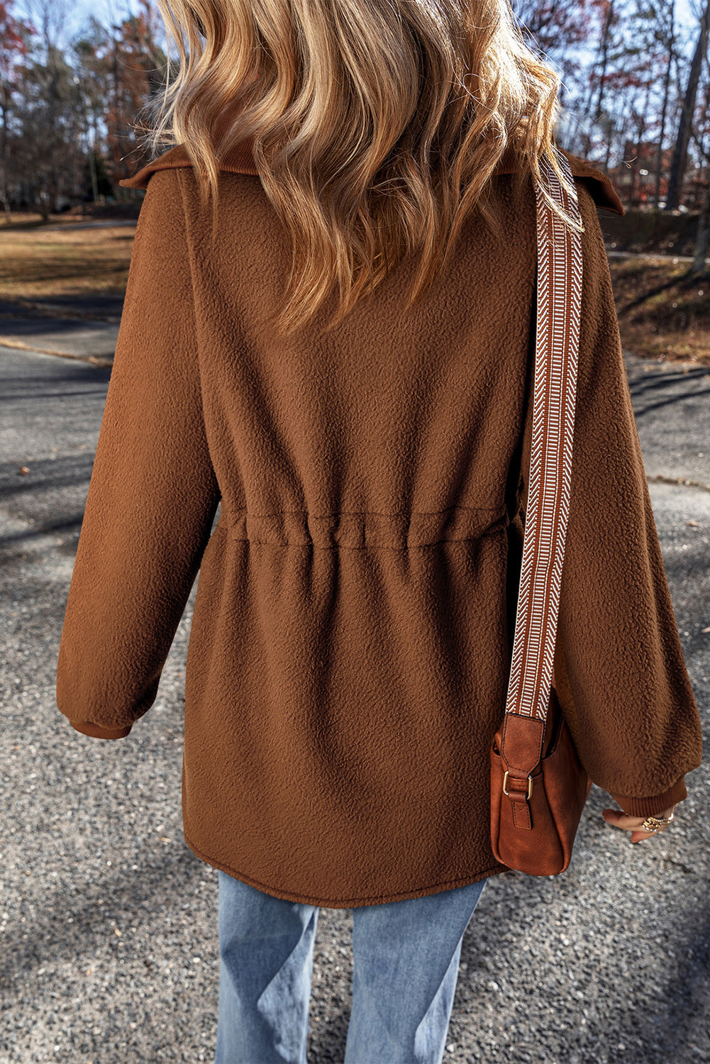 Brown Half Zip Fleece Pullover Sweatshirt - eAura