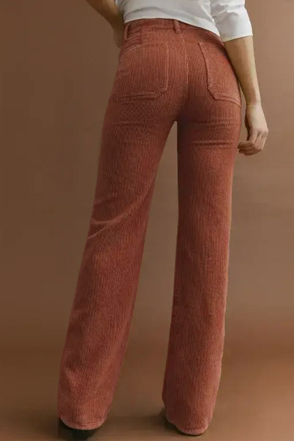 Brown High Waist Square Pockets Corduroy Trousers - Bottoms/Trousers