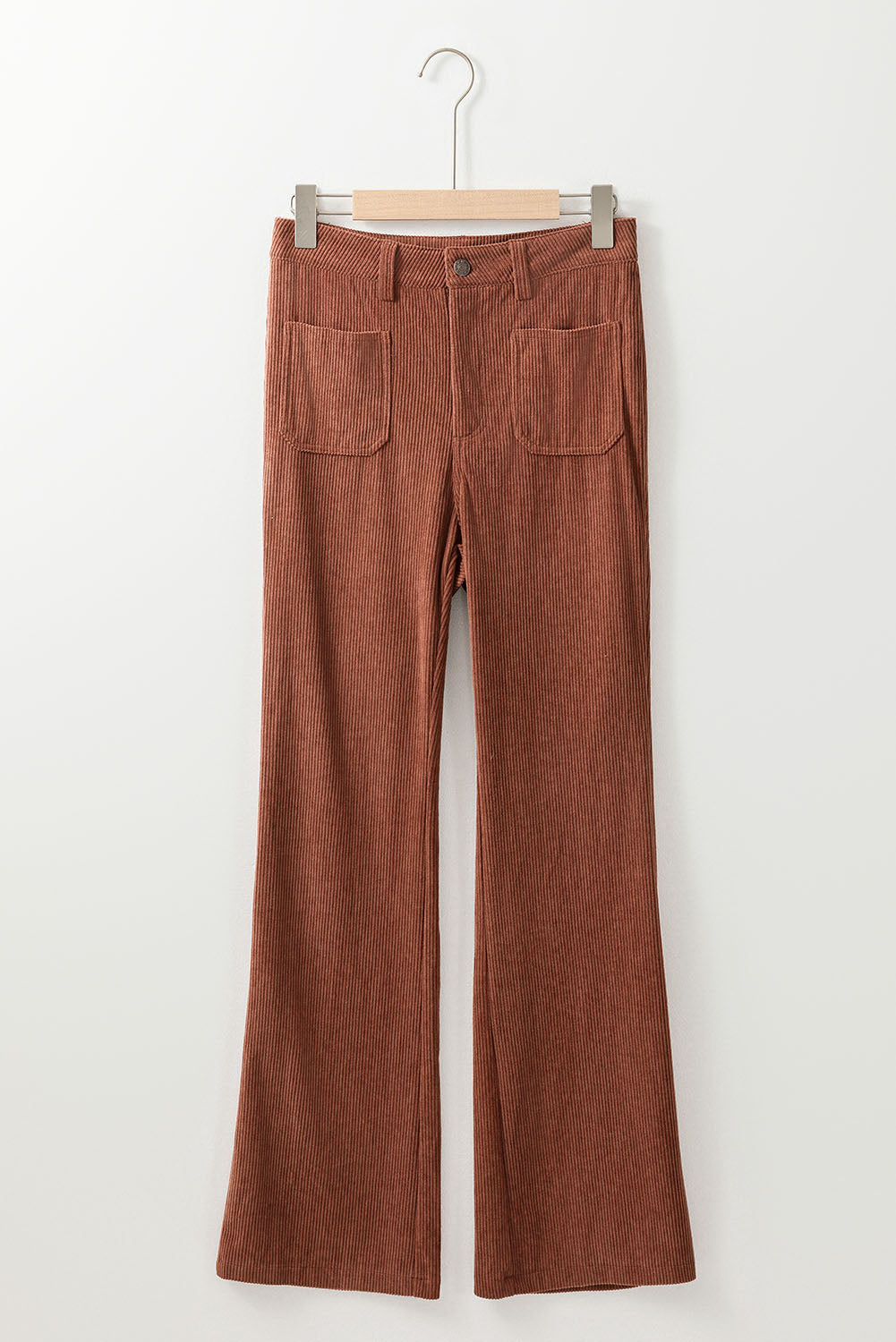 Brown High Waist Square Pockets Corduroy Trousers - Bottoms/Trousers